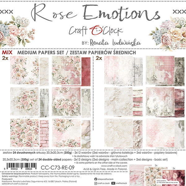 8" x 8" paper pad - Rose Emotions Backgrounds and Basic Mix Set