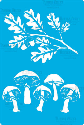 Mushrooms and acorn branch