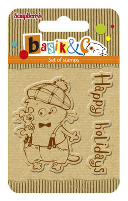 ScrapBerry's Basik's New Adventure - Happy Holiday - Clear Stamp Set - Crafty Wizard