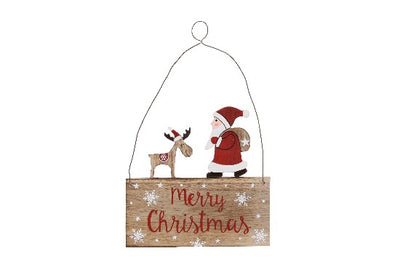 Wooden Merry Christmas Santa and Reindeer Plaque - Crafty Wizard